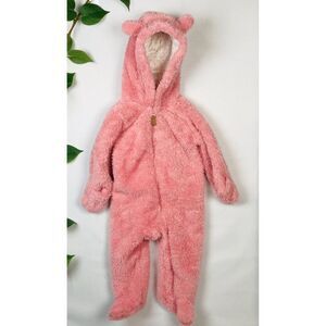 Baby Hooded Footed Pajamas 9 Months Long Sleeve Pink Ears Onesie Zip